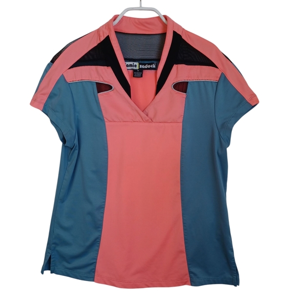 jamie sadock Tops - Jamie Sadock Womens Colorblock Mesh Cutout Golf Polo Shirt Pink Blue Medium
